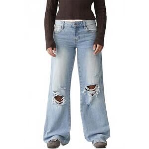 Pacsun Casey Low Rise Baggy Jeans Ripped Knees Medium Indigo Hepburn II NWT 25
